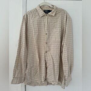 Vintage Ralph Lauren Cream and Brown Plaid Shirt